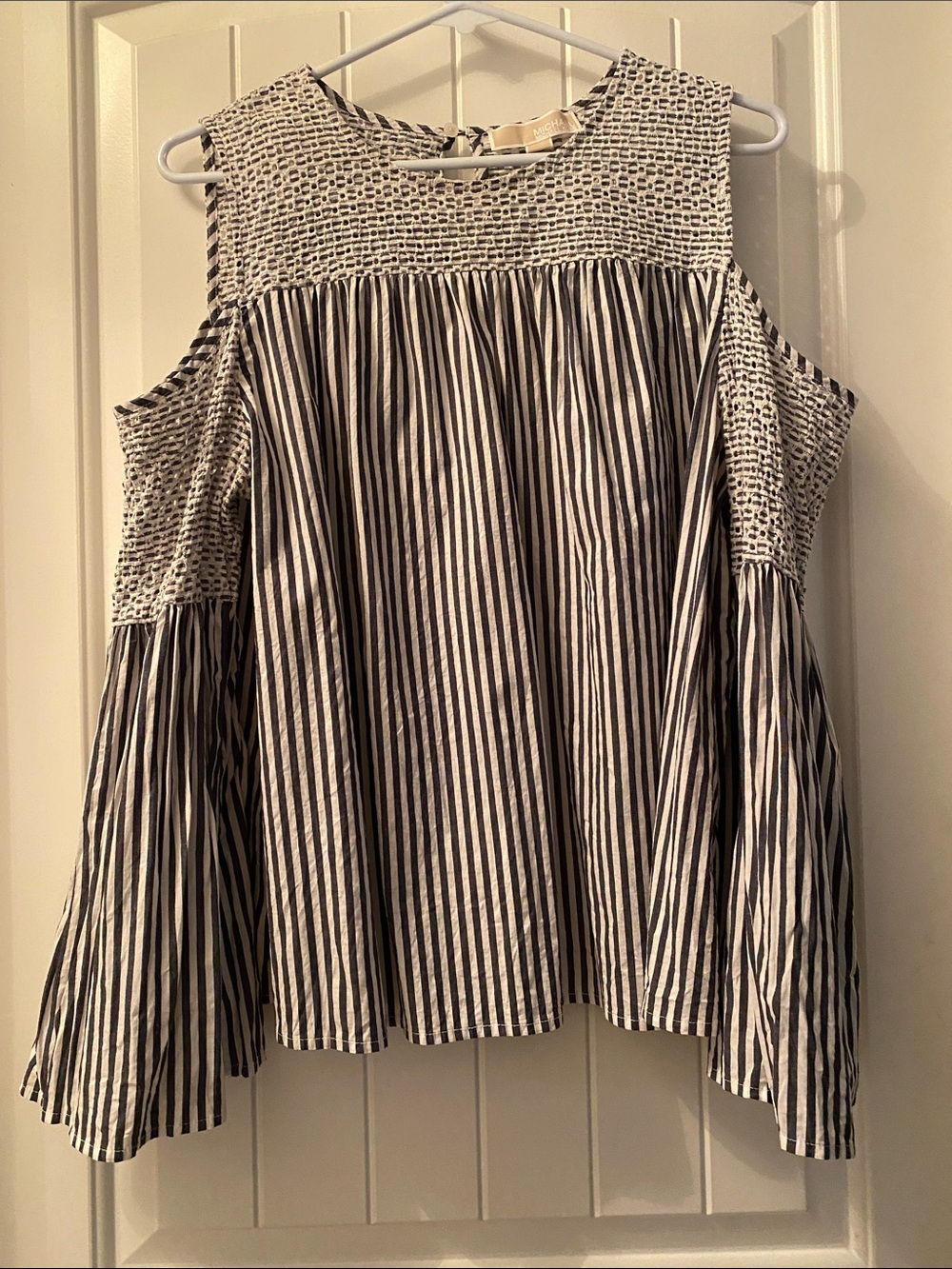 Striped Cold-Shoulder Cotton Top - Black & White